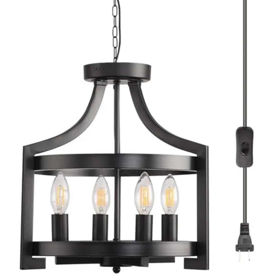 

Plug in Chandelier Farmhouse Pendant Light Fixture, Adjustable Flush Mount Ceiling Light with 19.6 Feet Hanging Cord for Kitche