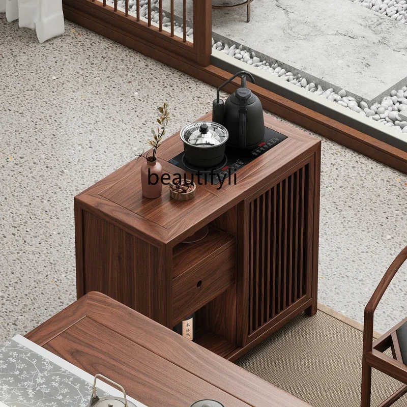 S New Chinese Style Small Apartment Dining Cabinet Simple Storage Old Elm Wood Log Boiling Water Rack Solid Wood Tea Table