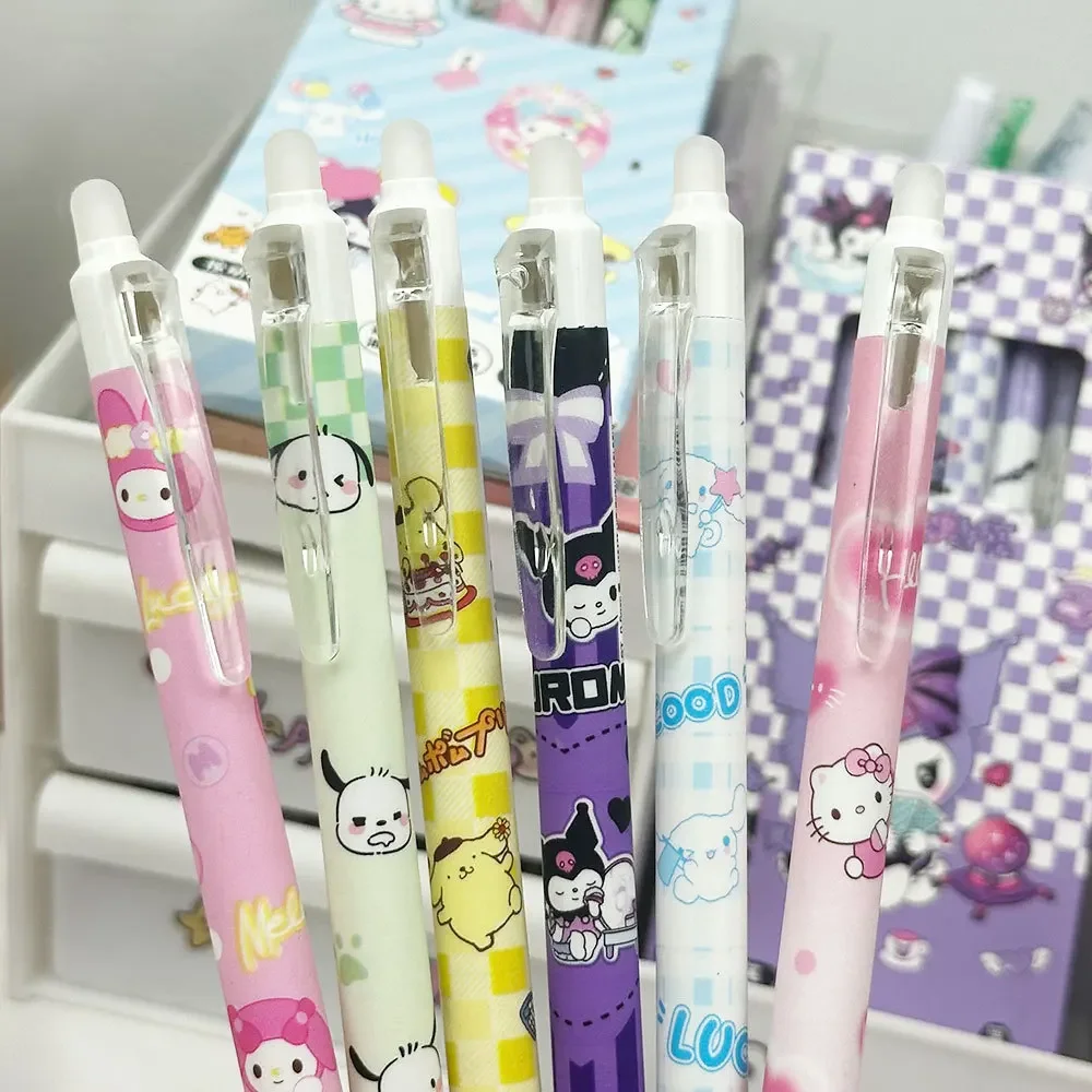 6pcs/set Cute Cartoon Retractable Pen Erasable Quick-dry The 0.5mm St Head Pupil Do Homework Black Crystal Blue Erasable Gel Pen