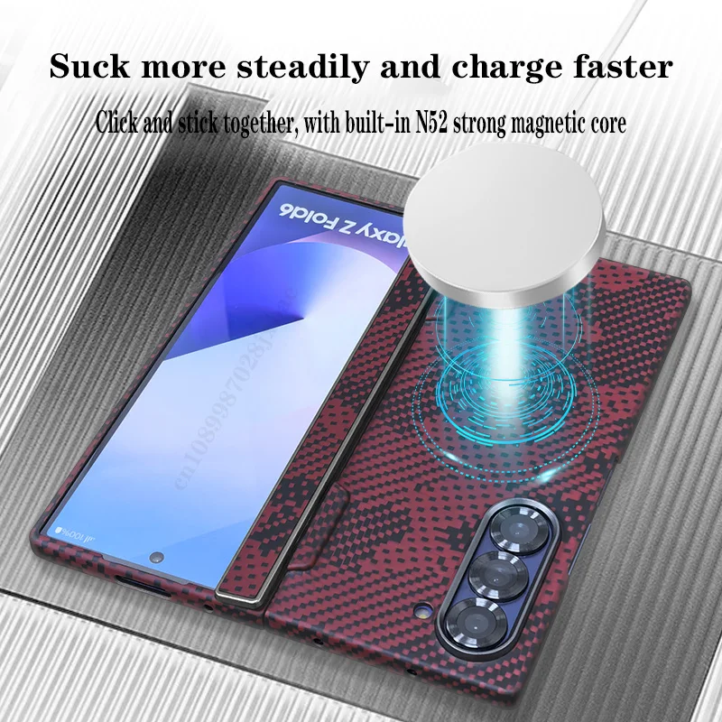 For Samsung Galaxy Z Fold 6 5G Case Magnetic Hinge Kevlar Carbon Fiber Folding All inclusive Wireless Charging Protective Cover