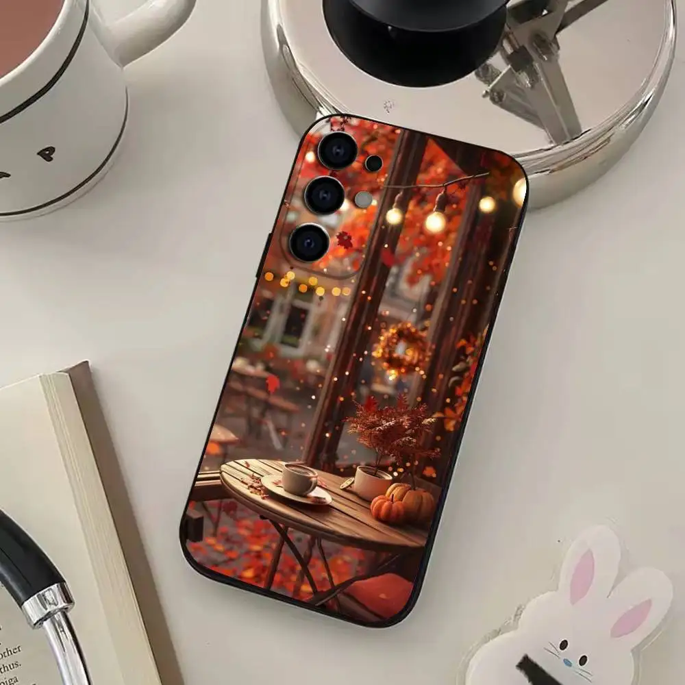 겨울 크리스마스 아트 카페 폰 케이스 삼성 S25, S24, S21, S22, S23, S30, 울트라, S20, 플러스, Fe, 라이트, 노트, 10, 9, 5G 블랙 커버