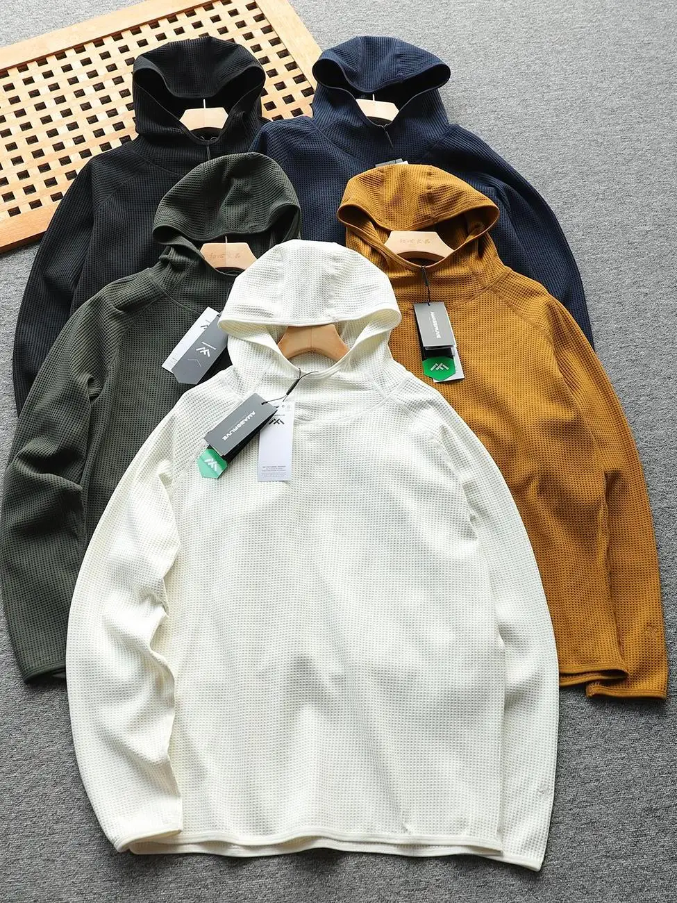 Sudadera con Capucha Unisex para Exteriores, Manga Larga, Holgada, Transpirable, Elástica, con Patrón de Waffle, Calidad Supe...