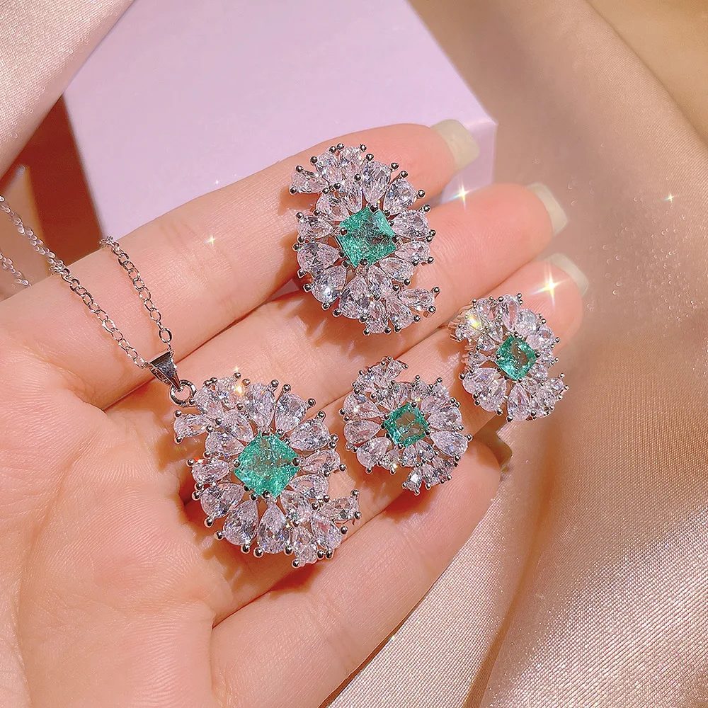 CC 3pcs Fine Jewelry Sets for Women Pendant Necklace & Earring & Ring Created Topaz Gemstone Fashion Party Accessories Gift