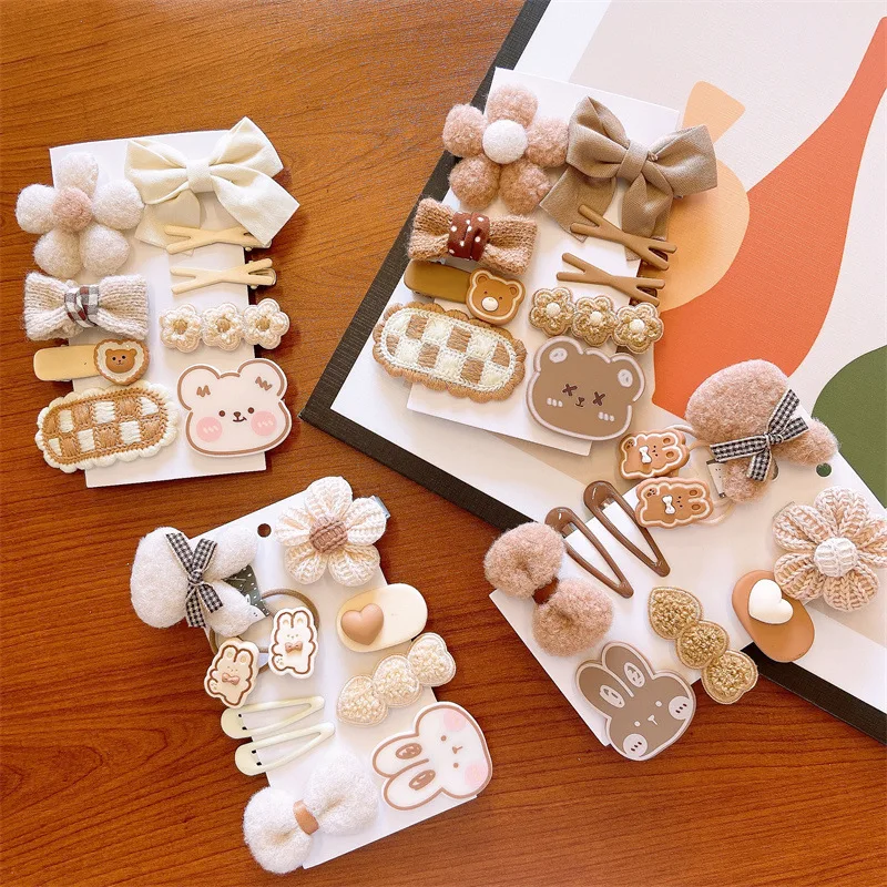 9-teiliges Set Cartoon Plüsch Schleife Baby Haarspangen Blume Bär Kaninchen Haarnadel für Mädchen Bang Clip Haarspangen Kinder Haarschmuck