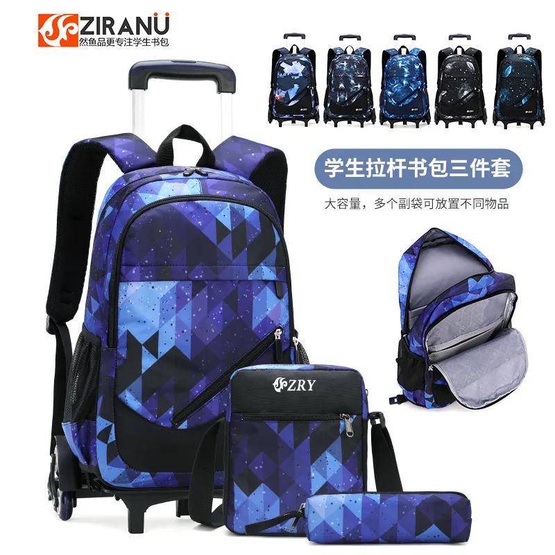 Trolley Schult asche Kinder rad Schul rucksack abnehmbare Kinder Schult aschen Set für Jungen mit 3 Rädern Kinder gepäck Bücher taschen