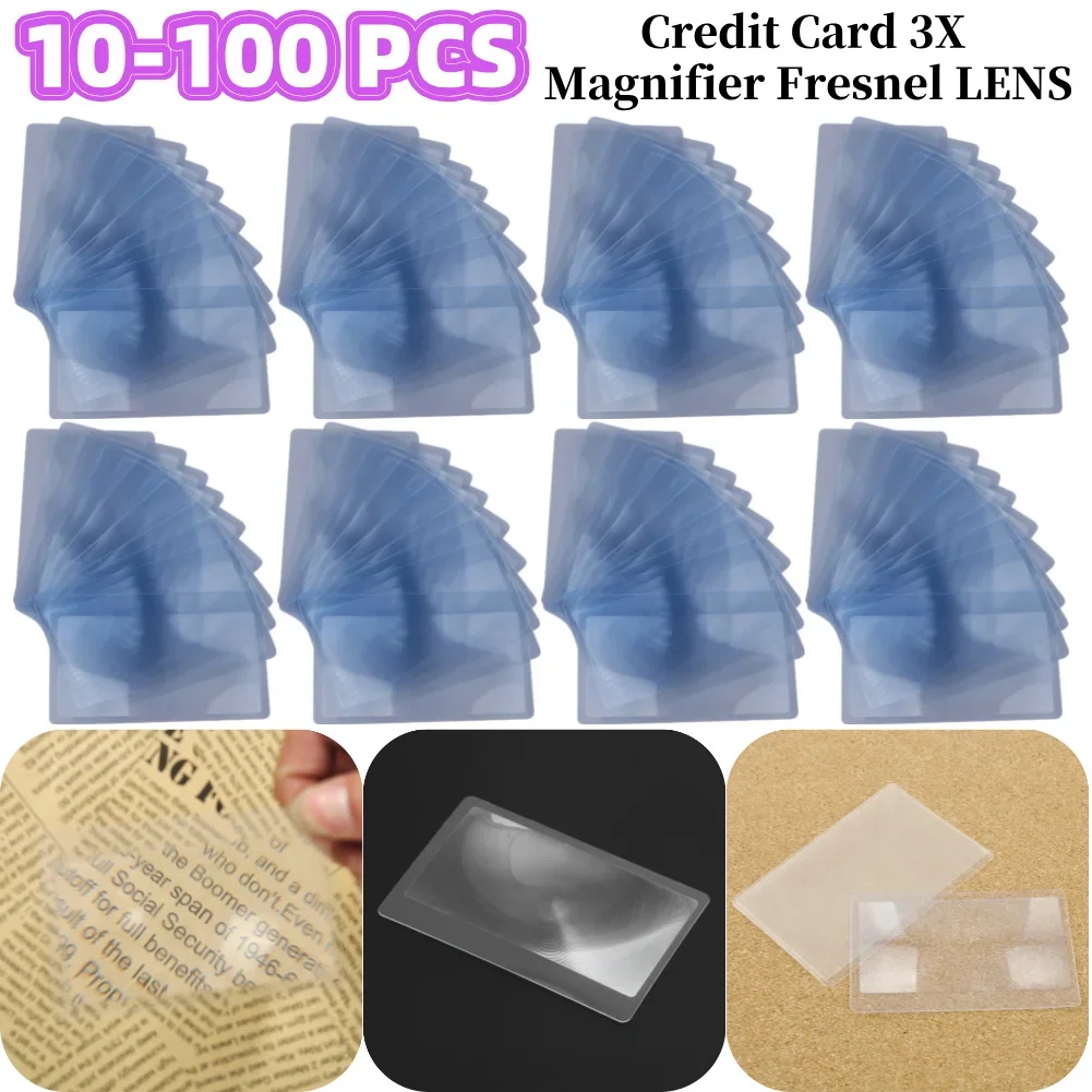 10-100PCS 3 X Magnifier Magnification Magnifying Fresnel LENS Pocket Credit Card Size Transparent Magnifying Glass Fresnel LENS