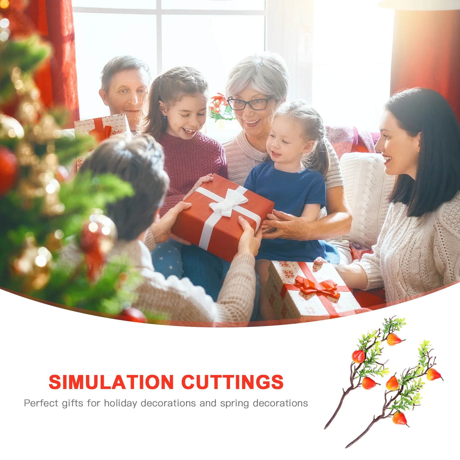 

2Pcs Wedding Fake Pear Branches Realistic Plastic Artificial Fruit Branches Home Decoration Party Holiday Photo Backdrop DIY