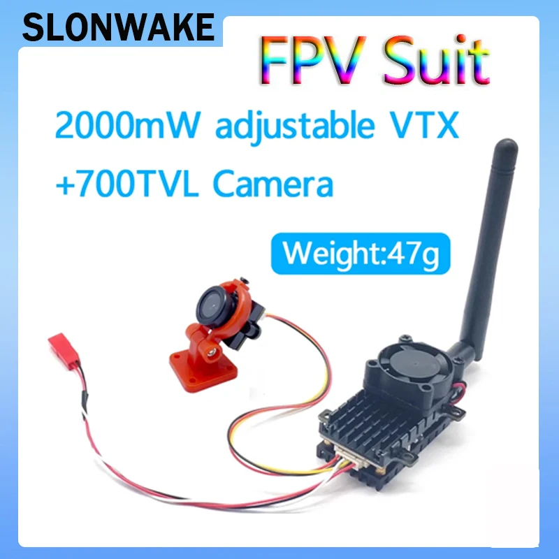 Over 2Km Range 5.8Ghz 2W FPV Wireless Transmitter 2000MW 48CH Video AV Audio Sender and  CMOS 700TVL camera for RC Drone