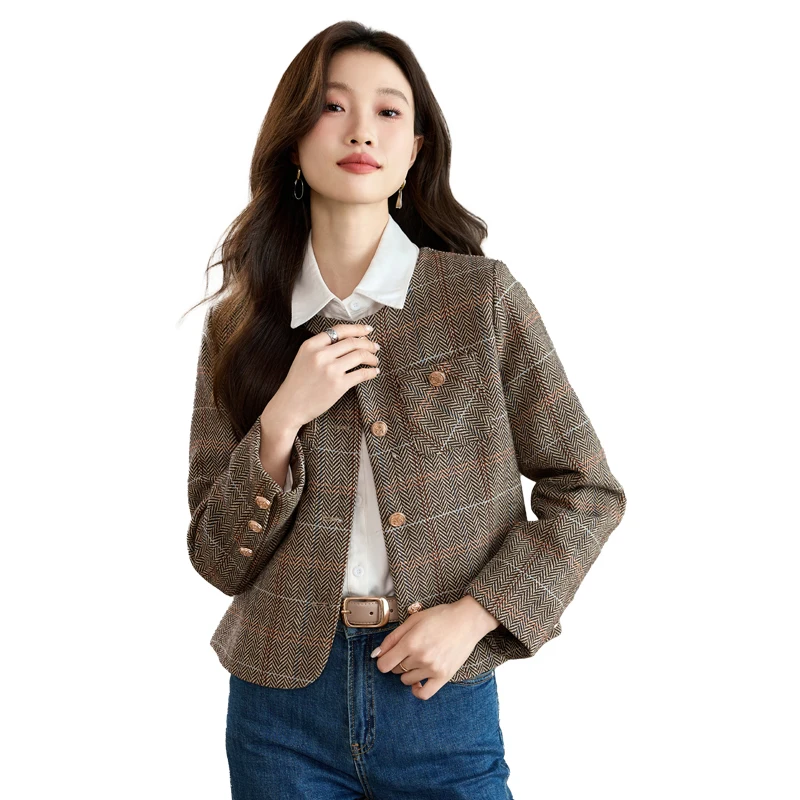 2025 New Spring Autumn Women Single Breasted Slim Short Jacket High Quality Elegant Vintage Geometric Lines Tweed Jacket Outwear