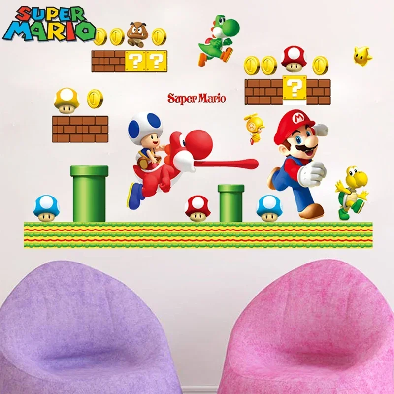 Super Mario Bros Wallpaper Anime Luigi Wall Stickers Children Bedroom 3D Background Mural Stickers Decorate Kindergarten Poster