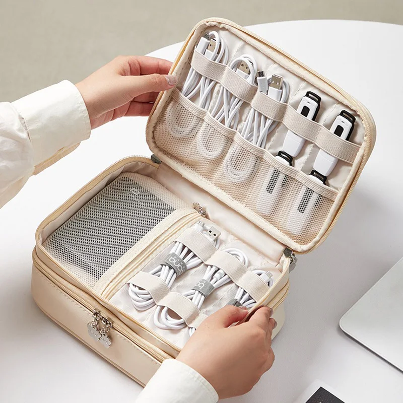 2024 Multi-function Data Cable Storage Bags Sheepskin Laptop Charger Mouse Power Storage Organizer Waterproof Digital Travel Bag