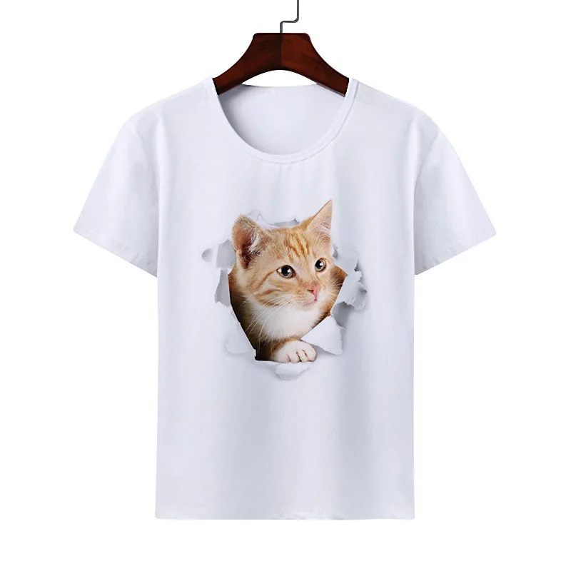 3D Cat Cute Men's and Women's Printed T-shirt Summer Crew-neck Short-sleeved Top Family Clothing Girls Boys Clothes