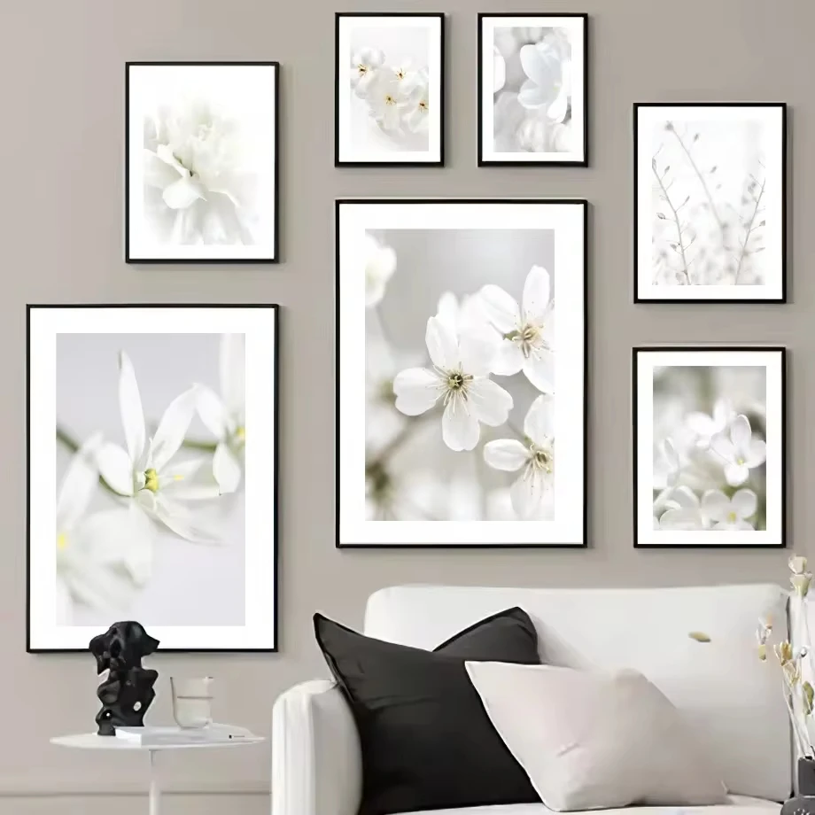 White Peony Rose Orchid Wall Art Canvas Painting Nordic Posters and Prints Wall Painting Living Room Home Decoration Aesthetics