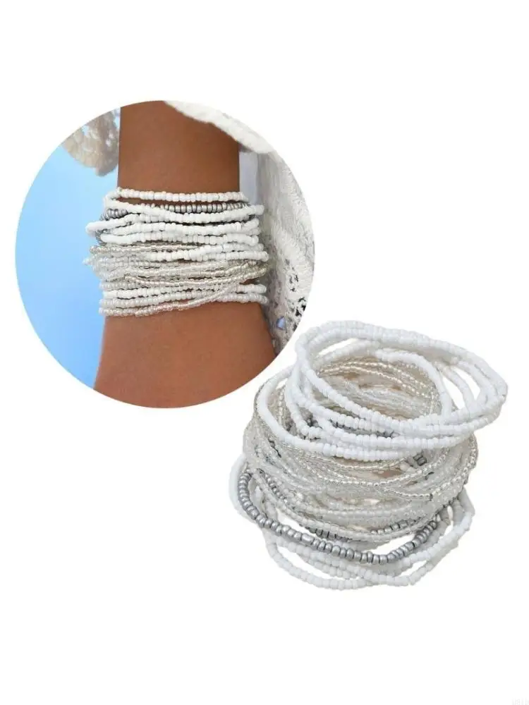 Pack of 20 Beach Inspired White  Bead Bracelet Elegant White Bead Bracelet Versatile Beach Stylish Hand Accessories