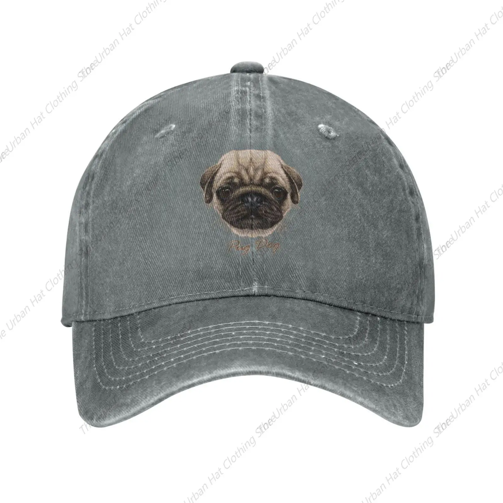 

Cute Pug Dog Vintage Distressed Adjustable Washed Denim Cotton Low Profile Trucker Hat Baseball Ball Cap for Men Unisex Headwear