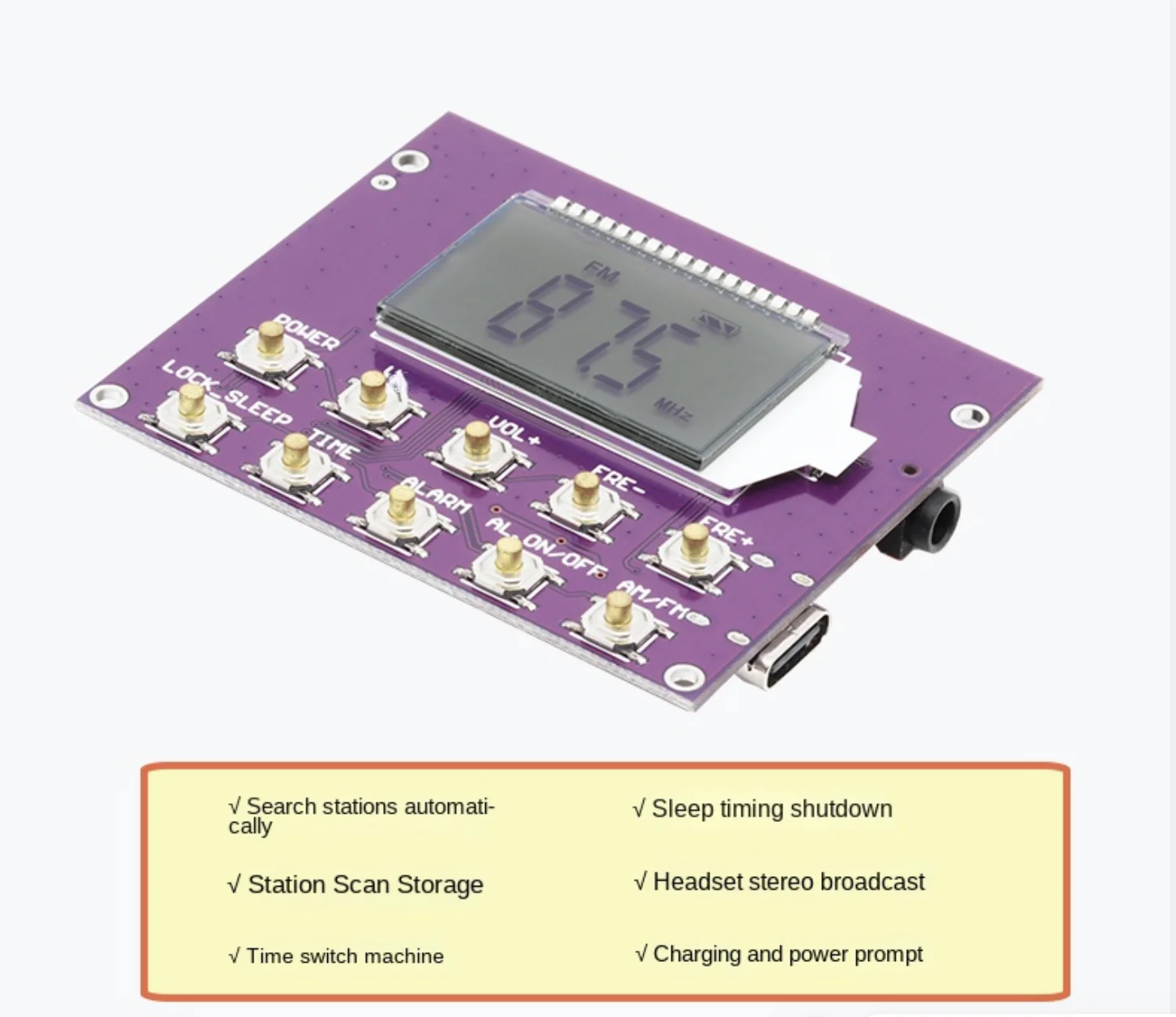 

FM Amplitude Short Wave Full Band Radio High Sensitivity Multifunction Charging DIY Assembly Kit Module