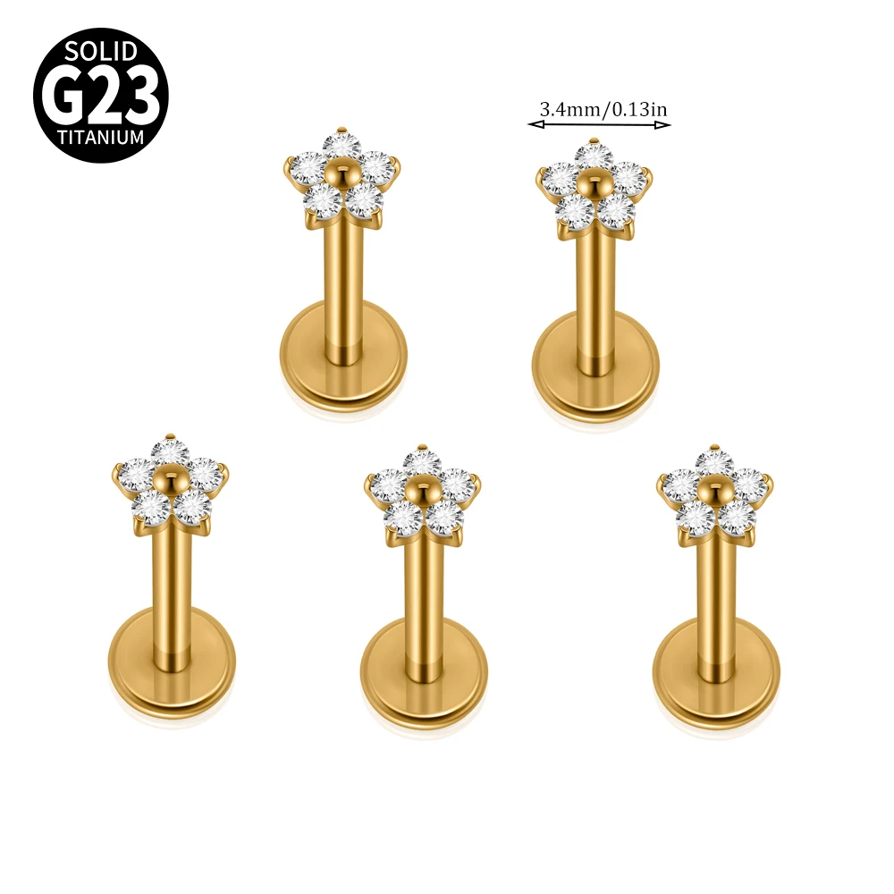 1/5PCS F-136 Implantat Titan Verschiedene Größe Blume Zirkonia Labret 16G Innengewinde Knorpel Helix Lappen Ohrring Piercing – Detail 8