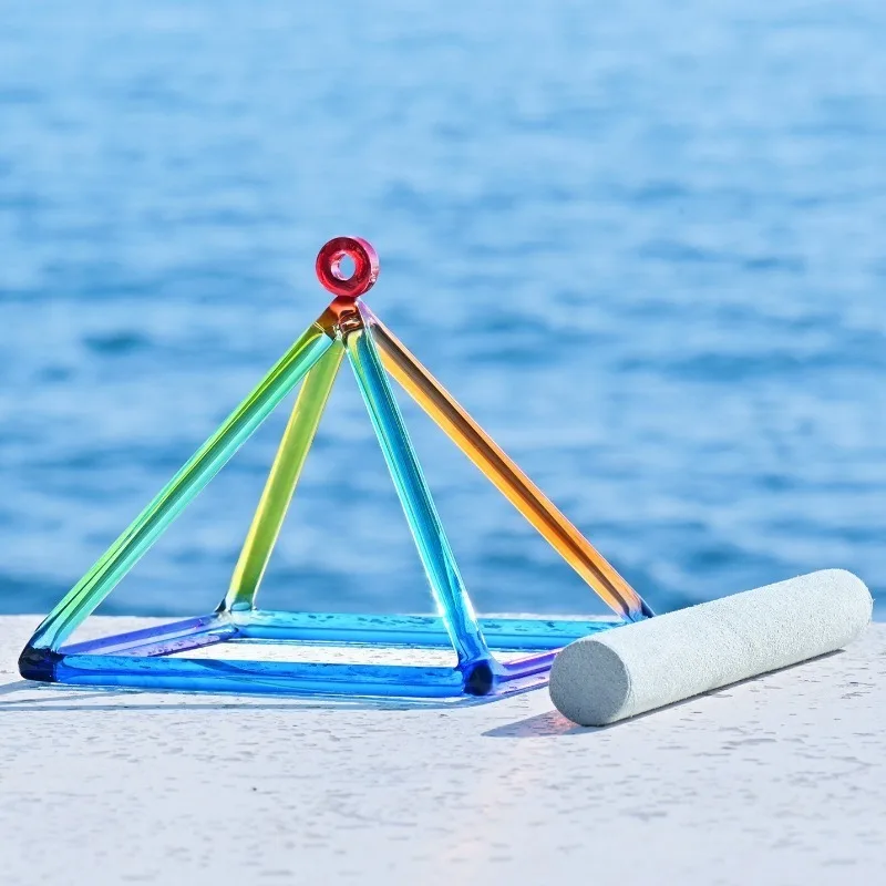 Colorful Crystal Singing Pyramid Meditation Singing Pyramid Yoga Sound Healing Crystal Merkaba Relax Sound Bowl with Stick