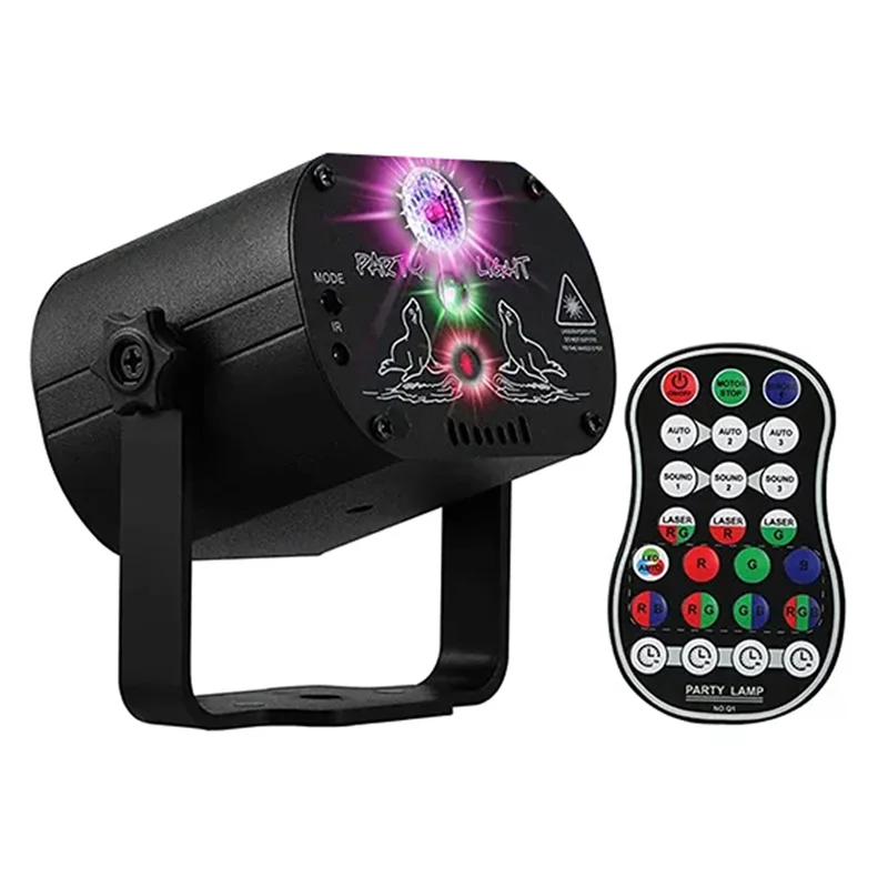 

7Color LED DJ Disco Laser Sound Strobe Stage Light Projector USB Rechargeable for Christmas Halloween Deorations B