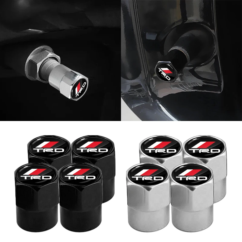 New 4Pcs Car Wheel Tire Valve Caps Air Stem Covers Accessories For Toyota TRD Autocollant Pegatina RAV4 Avensis Yaris Levin Reiz