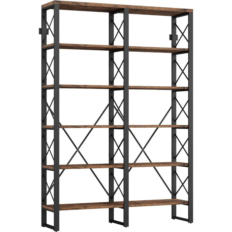 IRONCK Duplo Grande Estante Aberta, Prateleiras Estilo Industrial, Madeira e Metal Estantes para Home Office, 6 Tiers, 76 "H