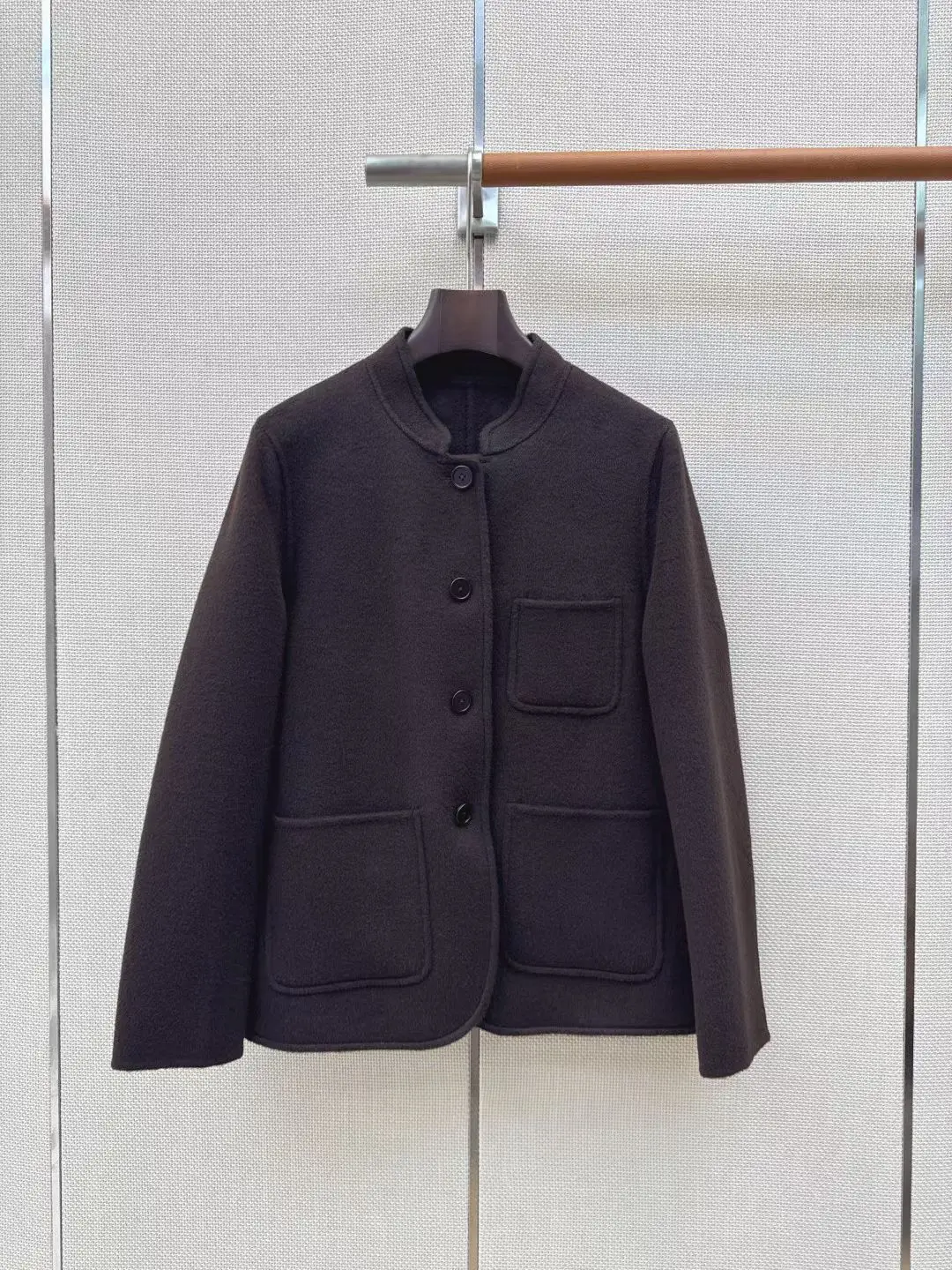 Stand Collar Double Faced Wool Coat, Handmade, Elegant Gentle Style, Structured Fabric, Fall Winter Must-have