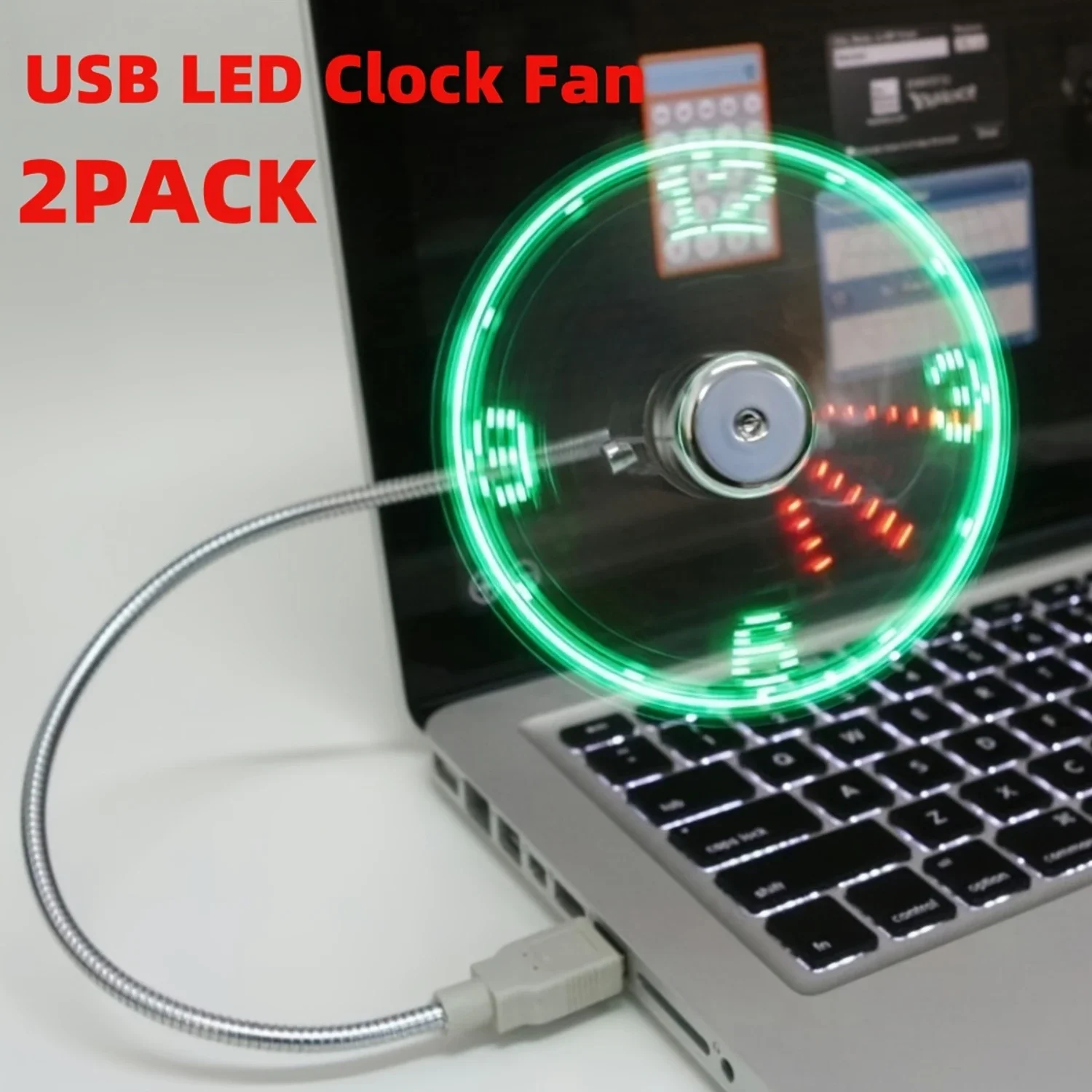 

2Pack USB LED Clock Fan, Mobile USB Real Fan Time Display 90mm USB-Powered, Mini USB Fan Programmable Edit LED Display Fan, Port