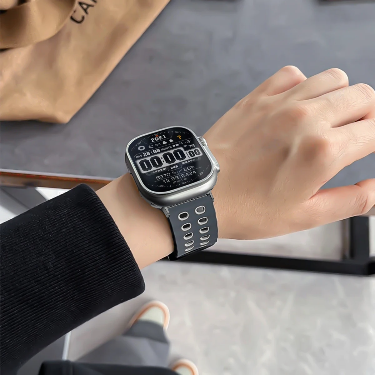 سيليكون الفرقة لساعة أبل سلسلة 11 10 9 8 7 6 SE3 الرياضة حزام اثنين لهجة سوار ل Iwatch الترا 3/2 49 مللي متر 38 40 42 44 46 مللي متر #4