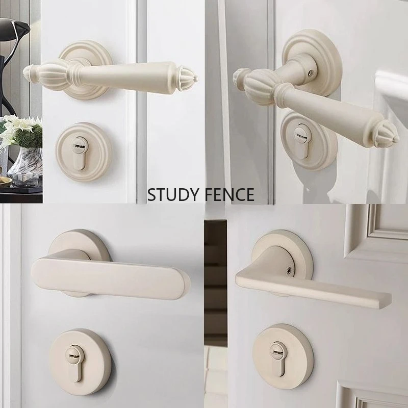 

1 комплект металлических дверных замков для спальни, домашний бесшумный дверной замок, внутренний бежевый дверной замок с ключами, аксессуары для бытовой техники