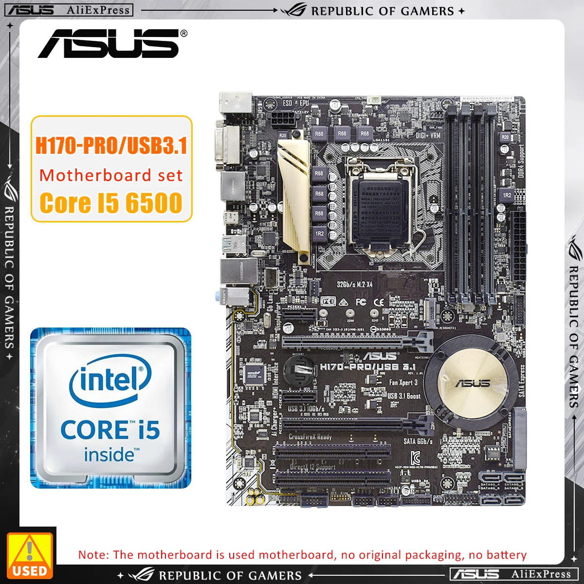 

LGA 1151 Motherboard kit ASUS H170-PRO/USB3.1 with Core i5-6500 cpu Intel H170 Motherboard 4×DDR4 64GB VGA HDMI PCI-E 3.0 ATX