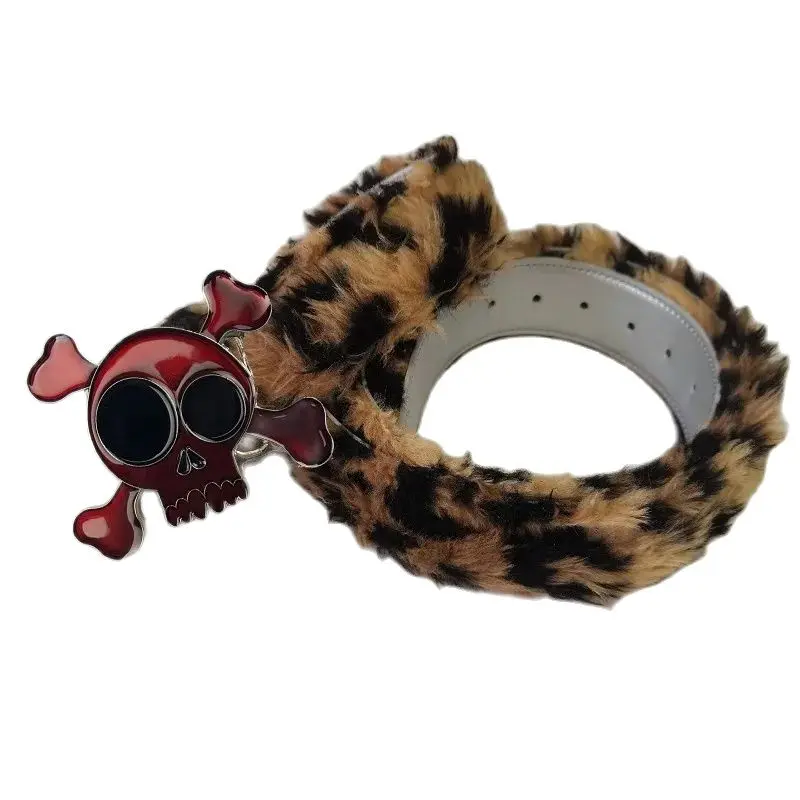 Y2K Mädchen Harajuku Retro Western Cowgirl Cowboy Pelzigen Leopard Punk Gürtel Schädel Gürtel Frauen Männer Cinto De Strass Ceinture Geschenk