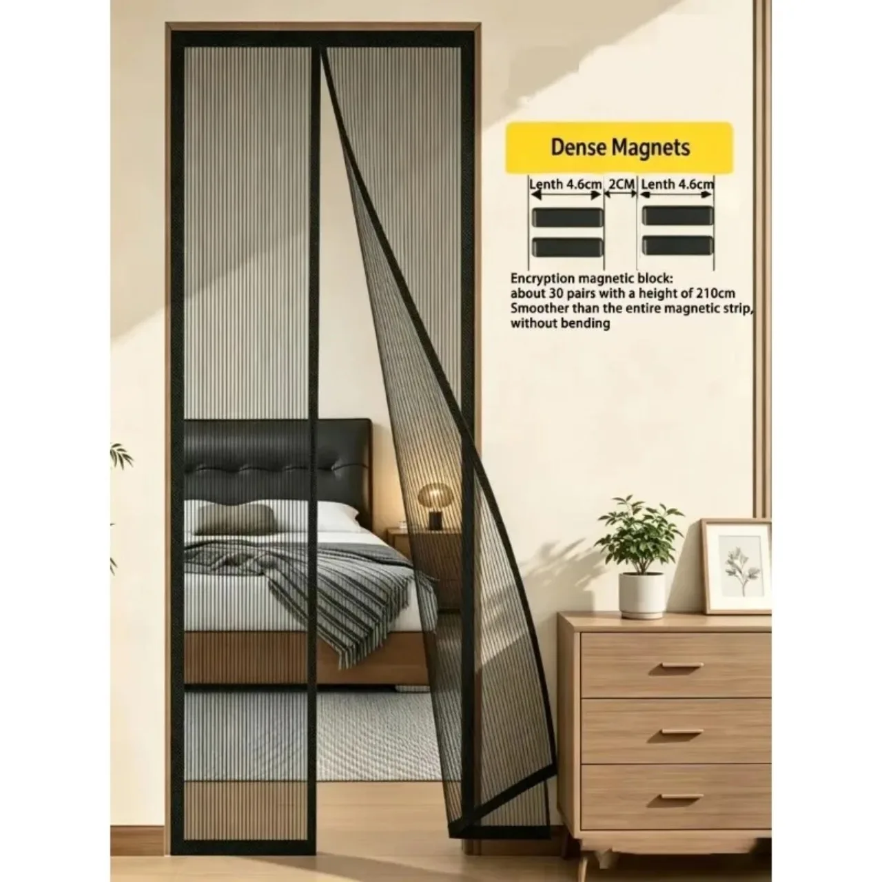 Free From Punching, Well Ventilated, Black Screen Door, Strong Magnetism, Diamond Mesh Material, Anti-Aging and Durable