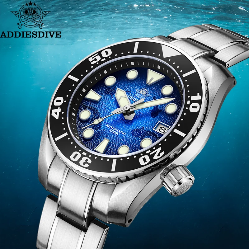 

ADDIESDIVE Fashion Automatic Mechanical Watches For Men Stainless Steel Gradient Watch Waterproof 200M Luminous Men's Dive Watch