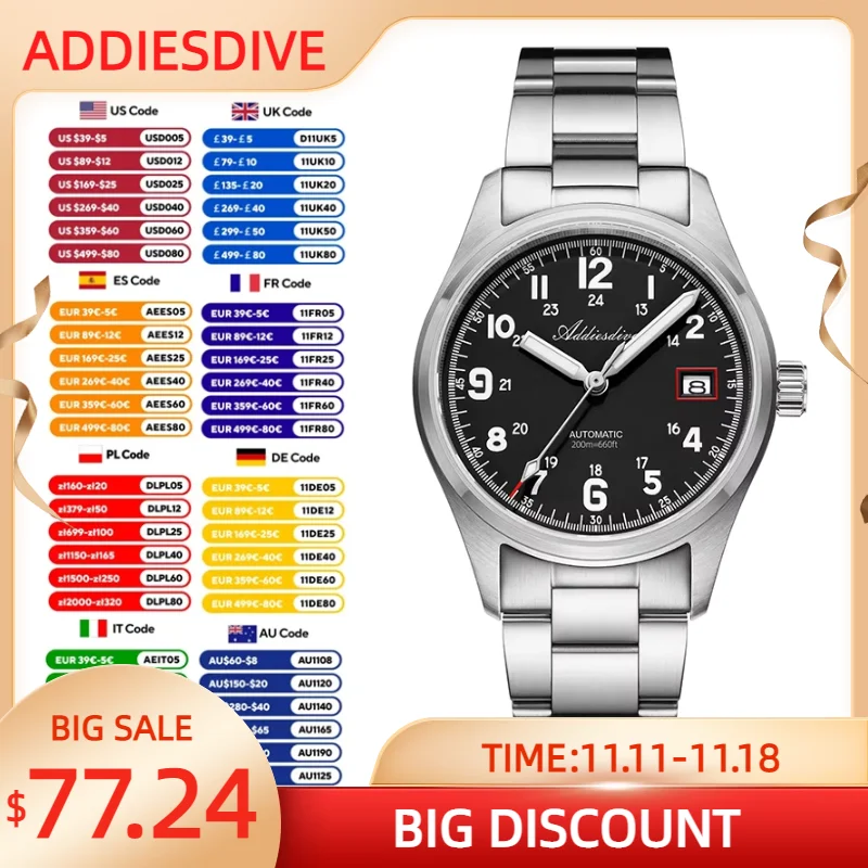 

ADDIESDIVE New Business Watch Men's Mechanical Wristwatches 200m Waterproof Male Watches Sapphire Glass relogio masculino AD2070