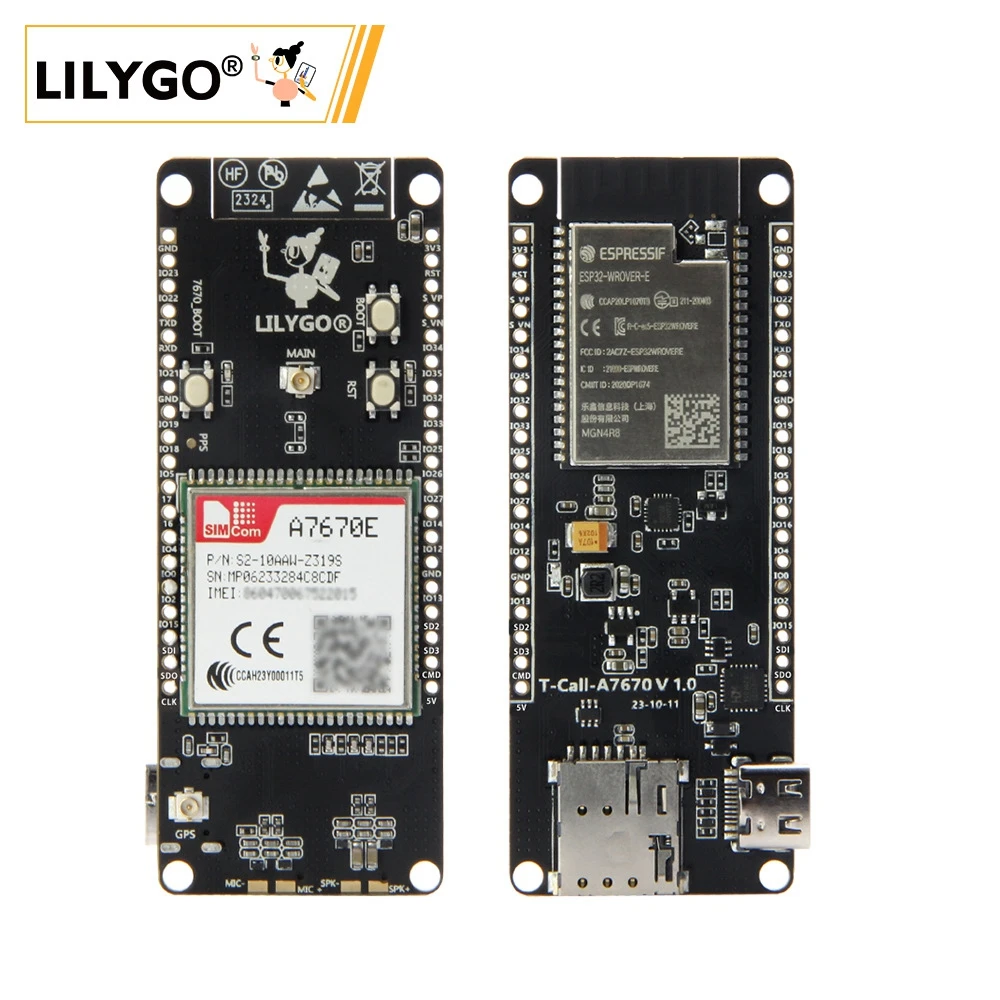 LILYGO® T-Call A7670 4G 2G ESP32 Development Board A7670E LTE GSM Cellular Network ESP32-WROVER-E WiFi Bluetooth Wireless Module