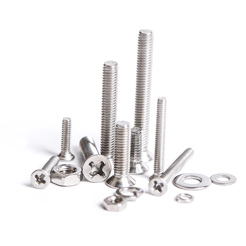 M1.6 M2 M2.5 M3 M4 M5 M6 M8 Metric Stainless Steel Phillips Flat Head Machine Screws Hex Nuts Assortment Kit up to 2400P 4-40 mm