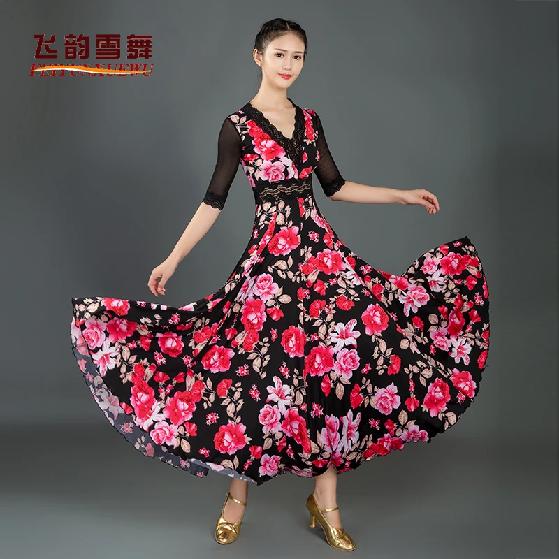 2025 Woman Modern Dance Dress New Ballroom Dance Big Swing Dress Waltz Dance Dress Competition Clothes 083