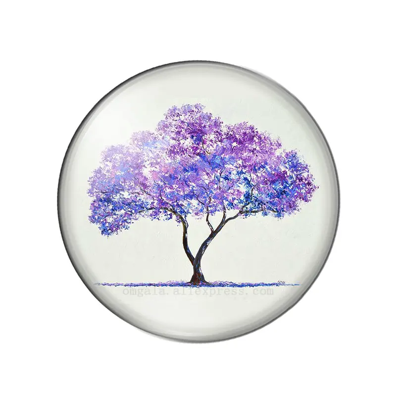 Colorful Bodhi tree of life painting 10pcs 8mm/10mm12mm/18mm/20mm/25mm Round photo glass cabochon demo flat back Making findings