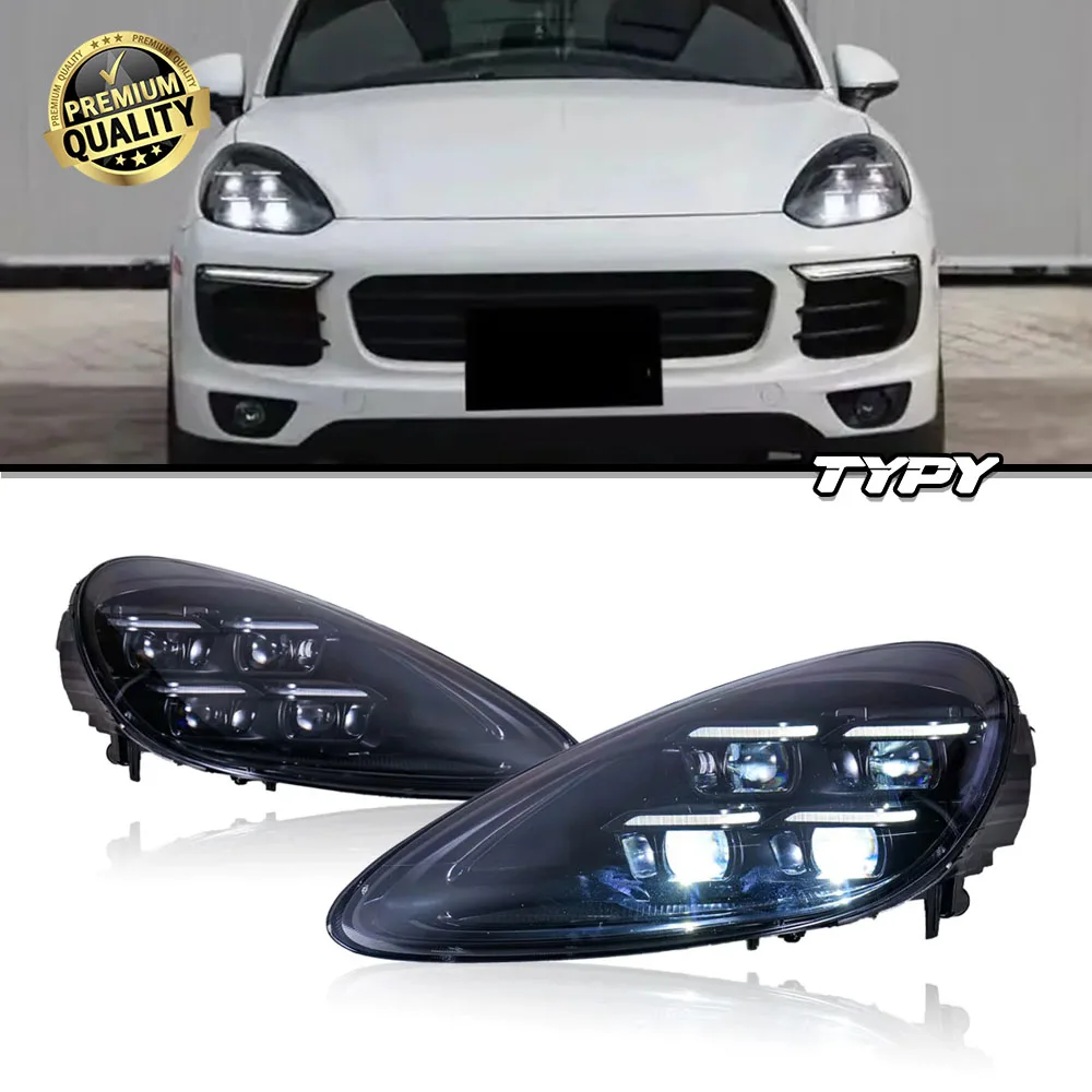 

TYPY для Cayenne 2011-2018 светодиодные автомобильные фары, обновление 100 Вт, высокая конфигурация в сборе, 6000 К, новый передний фонарь с четырьмя линзами