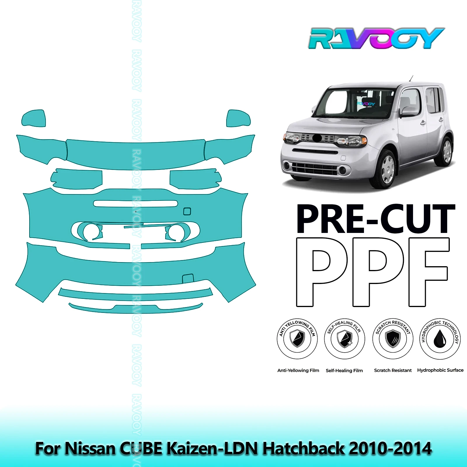 For Nissan CUBE Kaizen-LDN Hatchback 2010-2014 Partial Front Pre-Cut Paint Protection Film PPF Clear Bra Kit | Clear/Matte/Black
