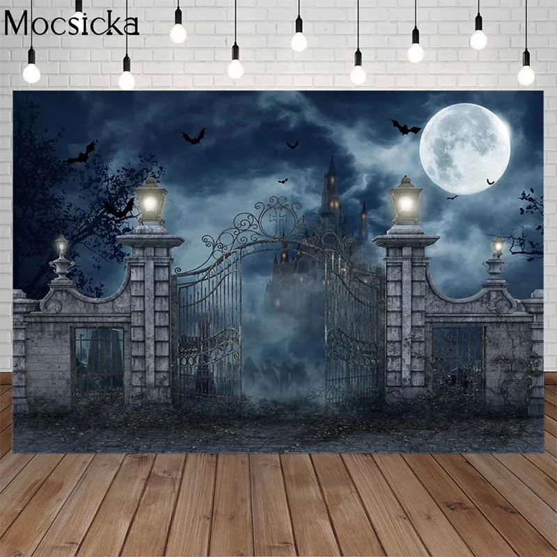 

Halloween Photography Backdrops Haunted Castle Dark Night Moon Decoration Family Portrait Kids Birthday Background Photo Booth