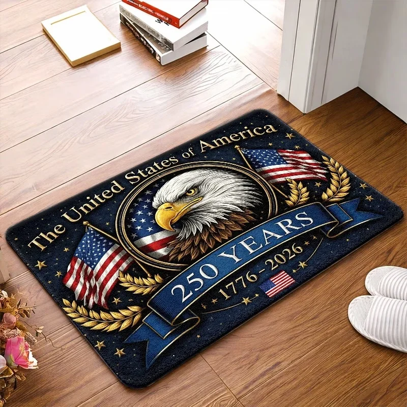 VIKAMA Tapis de porte antidérapant et résistant à l'usure, motif patriotique du 250e anniversaire, pour l'intérieur et l'extérieur, décoration de la maison
