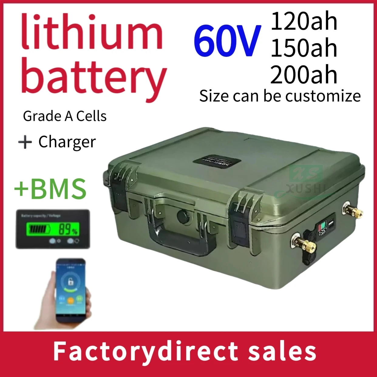 

waterproof lithium battery 60V 150AH li ion battery With BMS for 6000W scooter AGV demo Go Cart bike +10A charger