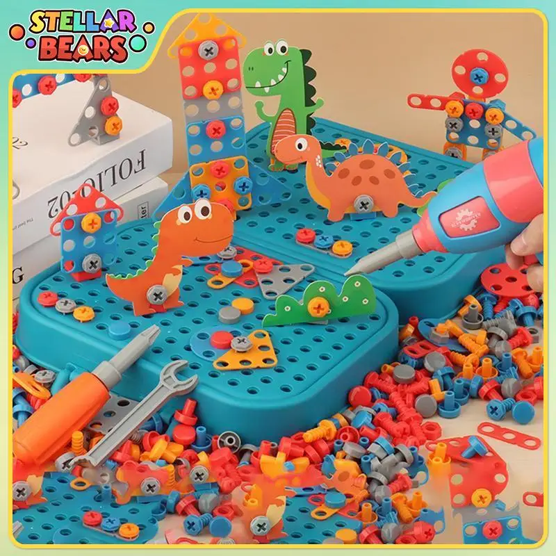 Simulation Schraube Toolbox mit Bohrmaschine 2D/3D DIY Demontage Montage Bausteine Modell Puzzle Spielzeug für Kinder Geschenk