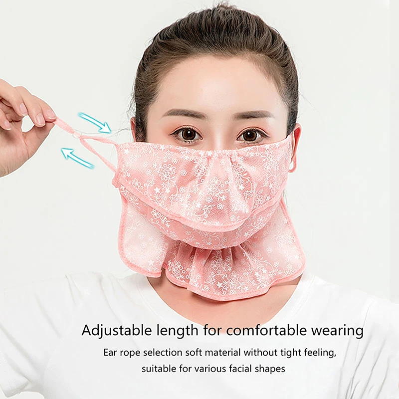 Women Summer Outdoor Cycling Floral Wind Sand Veil Opening Dust Mask Breathable Neck Protection Sunscreen Lace Face Cover