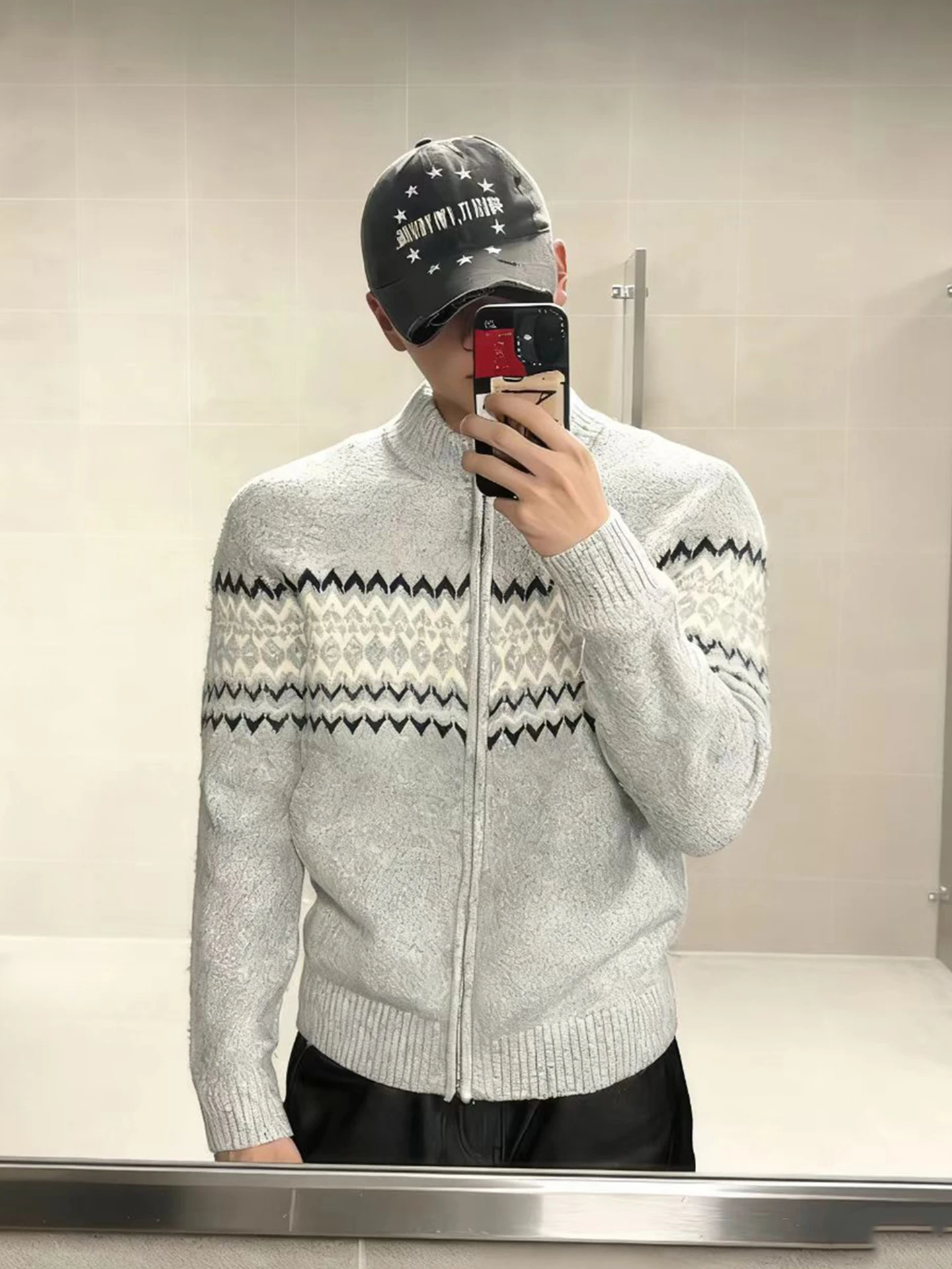 

Мужской кардиган свободного кроя на молнии, осенне-зимний, с высоким воротом, вязаный, для создания уютного образа, верхняя одежда