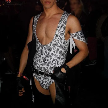 INSERUN-メンズノースリーブジャンプスーツ,エレガントでカジュアルなスタイル,セクシーでユーモラスなプリント,三角形のデザイン