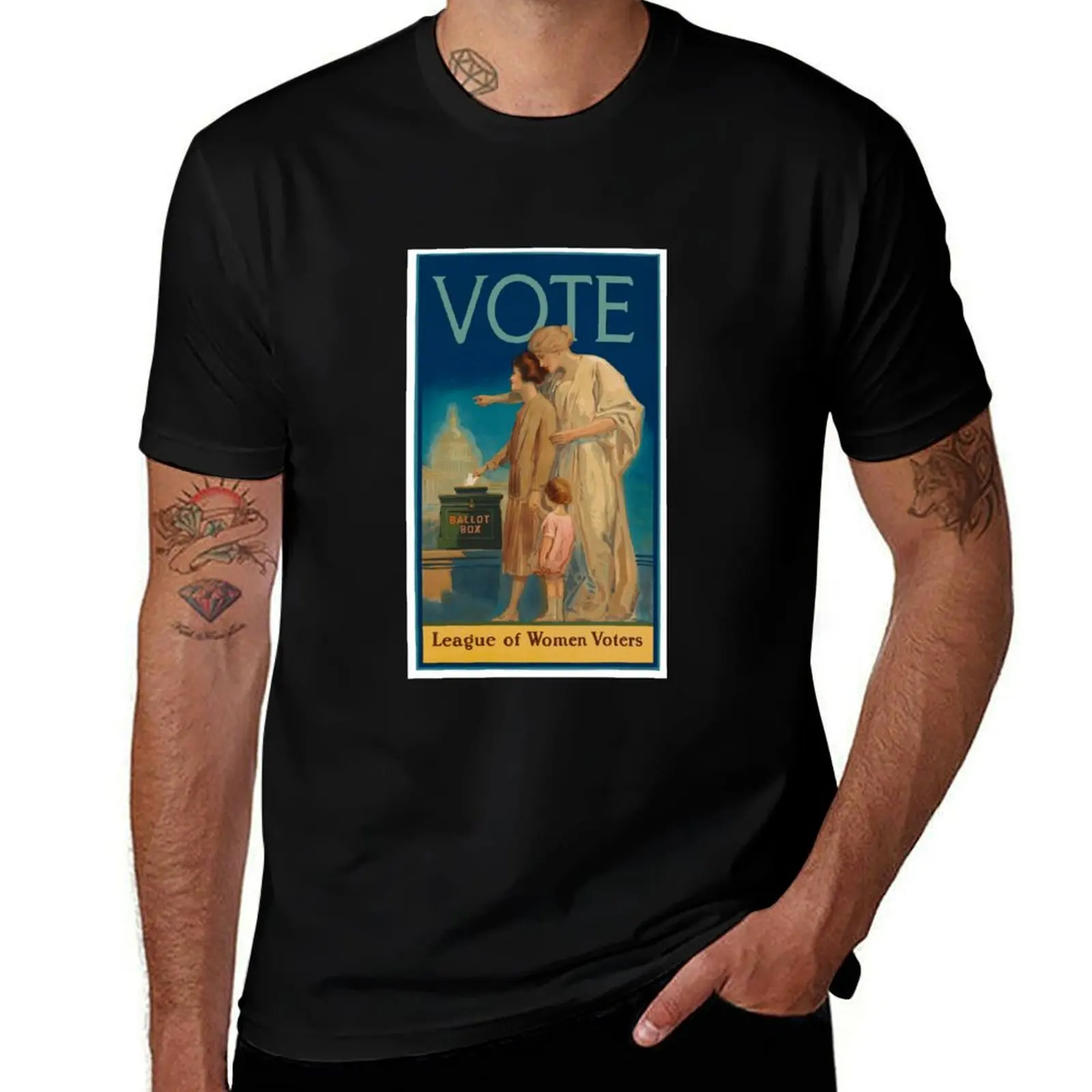 Vintage (Circa 1920) League of Women Voters Poster - VOTE T-Shirt Big Size Short Sleeve Tee for Men T-Shirt