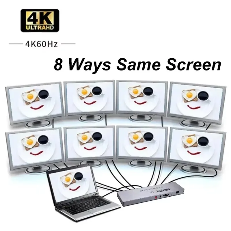 4K 60hz 1x8 HDMI Splitter Multi Screen Display Adapter 1x2 1x4 HDMI Splitter Video Converter EDID RS232 for PS4 Laptop PC To TV