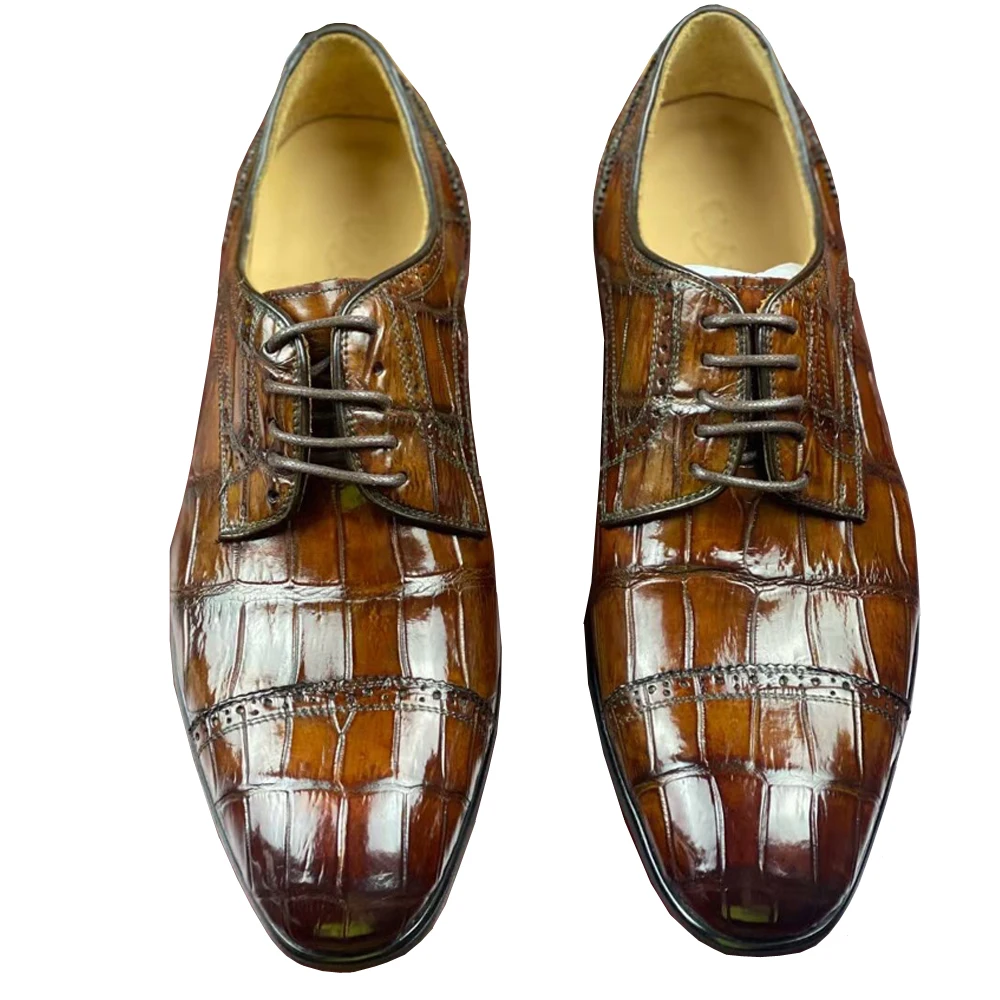 

Yingshang новые мужские формальные туфли, мужские туфли из крокодиловой кожи, коричневые свадебные туфли цвета кисти